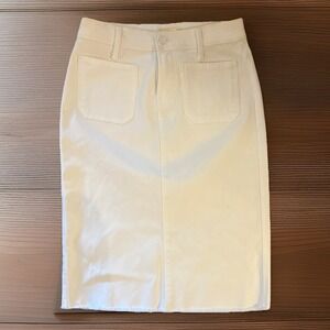 $198 MOTHER "Patchie" Stretch Denim Straight Skirt w/ Raw Hem in White EUC/sz 25